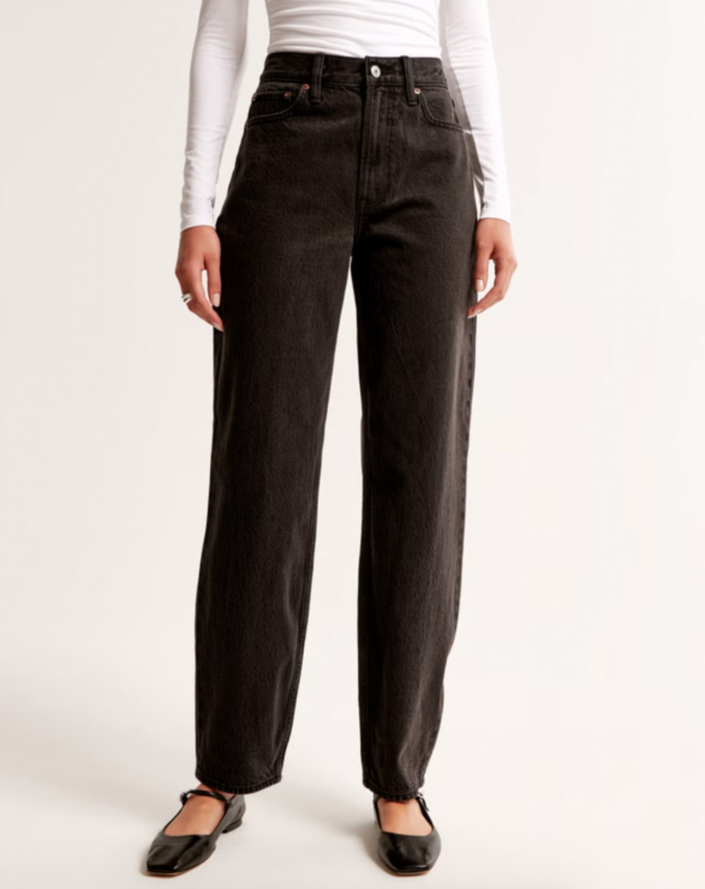 Abercrombie & Fitch Tapered Loose Jeans Womens 34 / 18 Long Black High Rise